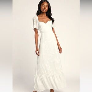 White Jacquard Lace-Up Maxi Dress Size Medium